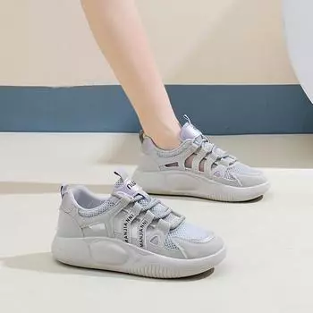 Белые туфли для студентов, женские, летние, новые, на платформе, увеличивающие рост, дышащие, повседневные туфли, уличный снимок 35 серый