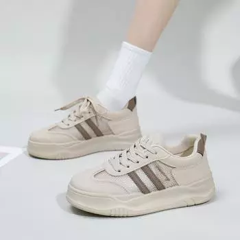 Белые туфли для студентов, женские, модные летние новые туфли на платформе, увеличивающие рост, дышащие, повседневные туфли, уличный снимок 35 бежевый