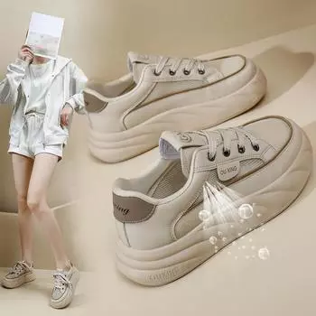 Белые туфли для студентов, женские модные летние новые туфли на платформе, увеличивающие рост, дышащие повседневные туфли 35