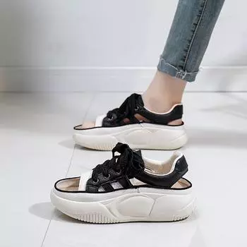 Белые туфли для студентов, женские, модные, летние, новые, на платформе, увеличивающие рост, дышащие, повседневные, уличные туфли 35 чёрный