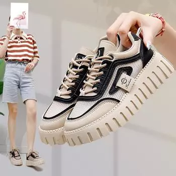 Белые туфли для студентов, женские, модные летние новые туфли на платформе, увеличивающие рост, дышащие, повседневные туфли, уличный снимок 35 белый