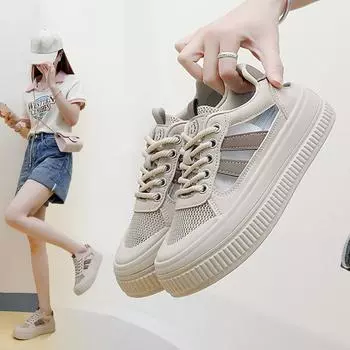 Белые туфли для студентов, женские, модные летние новые туфли на платформе, увеличивающие рост, дышащие, повседневные туфли, уличный снимок 35