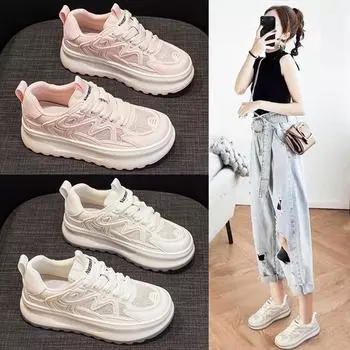 Белые туфли для женщин, летние, толстые, дышащие, дышащие, весенние, новые, повседневные кроссовки 35 белый