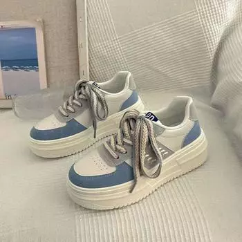 Белые туфли для женщин, новые весенние и осенние, дышащие, универсальные, повседневные, спортивные, с толстой подошвой, увеличивающие рост, модные туфли 35