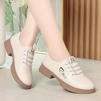 Белые туфли для женщин, новые весенние и летние туфли из кожи с мягкой подошвой, нескользящие, для спорта и отдыха, универсальные 35 чёрный