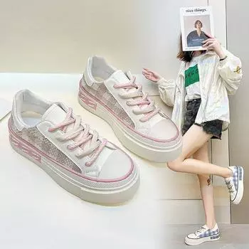 Белые туфли для женщин. Осенние новые однослойные туфли на платформе и платформе в клетку. Повседневная спортивная однослойная обувь с круглым носком и шнуровкой. 35