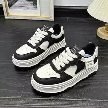 Белые туфли для женщин, повседневные, на толстой подошве, увеличивающие рост, обувь для досок 35 чёрный