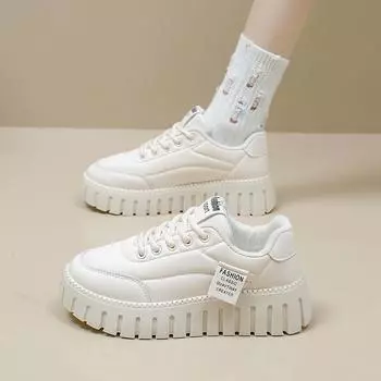 Белые туфли для женщин Весенние новинки Модные универсальные туфли на платформе Весна и Осень для отдыха на доске 35