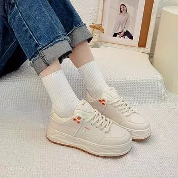 Белые туфли для женщин. Весенние новые универсальные кроссовки на толстой подошве для студенток. Повседневная женская дышащая обувь. 35