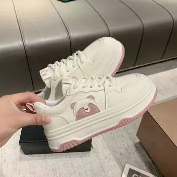 Белые туфли для женщин Весна Новая толстая подошва Увеличивающий рост дизайн Универсальные шнуровки Студенческие спортивные повседневные туфли Borad 35 чёрный