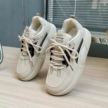 Белые туфли для женщин Весна Новые дышащие туфли на платформе, увеличивающие рост, Ins Trendy Casual Shoes 35