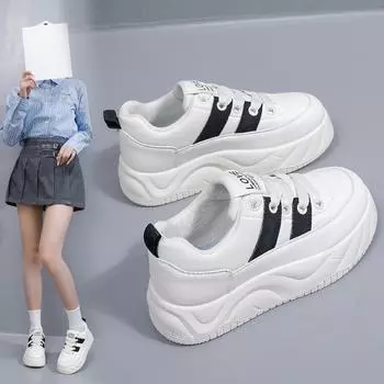 Белые туфли для женщин Весна Новые туфли для увеличения роста Студенты Доска для скейтборда Платформа Уличный стиль Повседневная обувь для женщин 35
