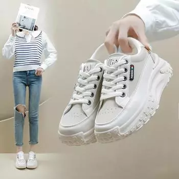 Белые туфли для женщин, весенние, новые, студенческие, корейский стиль, модные, универсальные, на толстой подошве, спортивные, повседневные туфли Q057 35