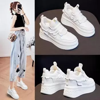 Белые туфли для женщин весна и осень новые толстые подошвы универсальные туфли для отдыха на платформе женские спортивные туфли увеличивающие рост стельки женские туфли 34