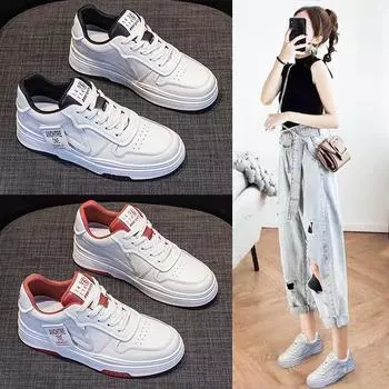 Белые туфли для женщин весна и осень новые студенческие универсальные дышащие толстые подошвы увеличивающие рост кожаные для отдыха и спорта 34