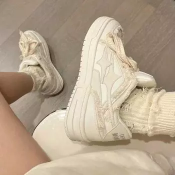 Белые туфли ins tide bread женские весна 2025 с юбками дышащие нишевые повседневные маленькие белые туфли Guochao на толстой подошве 35 синий