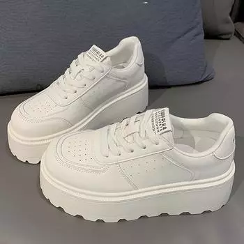 Белые туфли из натуральной кожи для женщин, весна-лето, новые красивые кроссовки на платформе, увеличивающие рост, повседневные кроссовки 35