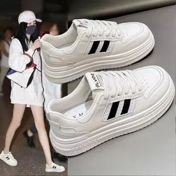 Белые туфли из натуральной кожи для женщин, весна-лето, новые туфли на толстой подошве, увеличивающие рост, для студентов, универсальные повседневные кроссовки для женщин 35