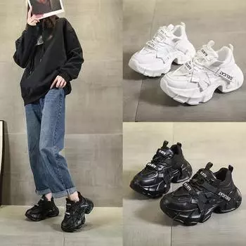 Белые туфли из натуральной кожи на платформе на очень высоком каблуке со шнуровкой Туфли для папы Кроссовки Женская обувь 35 чёрный