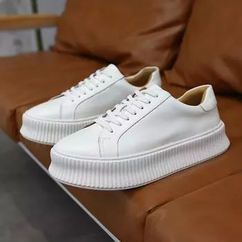 Белые туфли из натуральной кожи на толстой подошве, популярная мужская обувь Muffin, повседневные кроссовки корейской версии, новые весенние дышащие кроссовки 38 белый