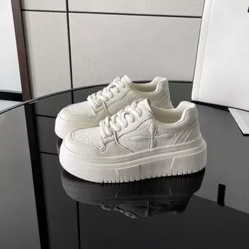 Белые туфли из натуральной кожи. Новые весенние повседневные универсальные туфли на толстой подошве с крестиком и цветами. 35