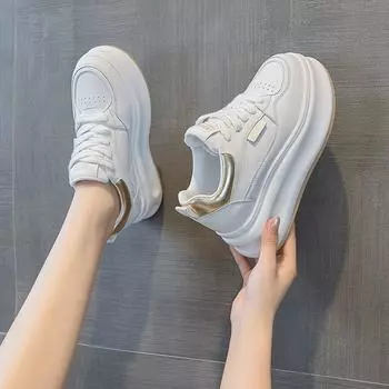 Белые туфли из натуральной кожи, повседневные туфли на толстой подошве для студентов, модная женская обувь 34 золотой