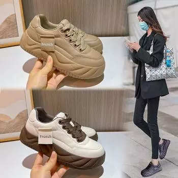 Белые туфли из натуральной кожи в стиле ретро, повседневная обувь, спортивная обувь Hundred Board, женская обувь на шнуровке 35 абрикосовый