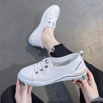 Белые туфли из воловьей кожи с первым слоем, женские весенне-летние простые универсальные повседневные дышащие туфли без шнуровки, классический новый стиль 35