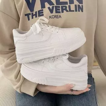 Белые туфли. Лидер продаж. Осенняя женская обувь на платформе с круглым носком. Спортивная повседневная обувь на толстой подошве. 35