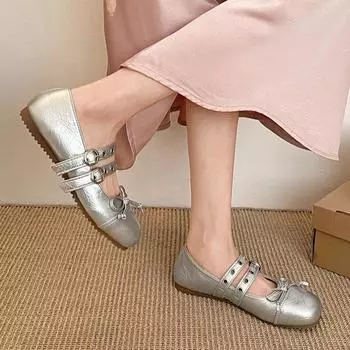 Белые туфли-лодочки в стиле ретро-балетки с плоской подошвой, женские, новинка 2025 года, универсальные французские туфли Мэри Джейн на мягкой подошве 35 чёрный