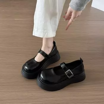 белые туфли Мэри Джейн на толстой подошве, женские туфли из маленькой кожи, весна 2025, новые туфли-маффины, японский ретро, британский стиль, jk одинарные туфли 35