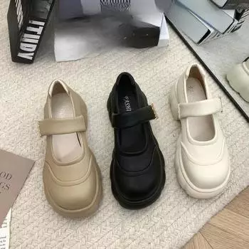 Белые туфли Мэри Джейн на толстой подошве с липучкой, женские летние туфли-муффины на толстом каблуке, модные и удобные 35 хаки