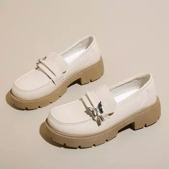 Белые туфли, массивные туфли-лодочки, женские весенние повседневные уличные лоферы для девочек 35 чёрный