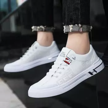 Белые туфли, мужская весенняя новая модная дышащая кожаная обувь, модная простая и легкая мужская обувь на плоской подошве 39 белый