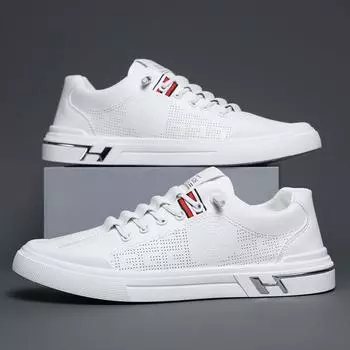 Белые туфли, мужская весенняя новая модная дышащая кожаная обувь, модная простая и легкая мужская обувь на плоской подошве 39