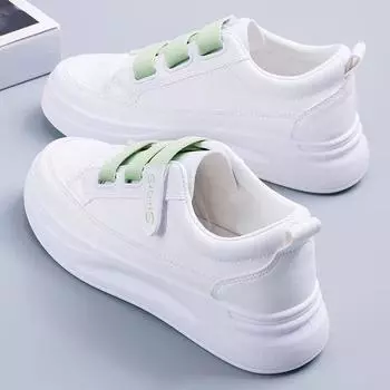 Белые туфли на липучках для женщин. Весенние новые универсальные белые туфли на платформе. Плоские увеличивающие рост повседневные туфли для сноуборда. 35