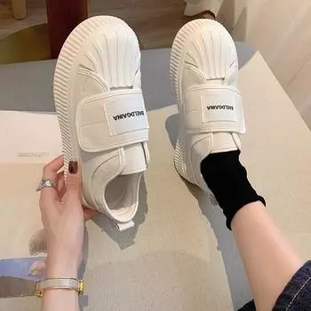 Белые туфли на липучке для женщин, новые весенние универсальные повседневные кроссовки на толстой подошве 35 белый