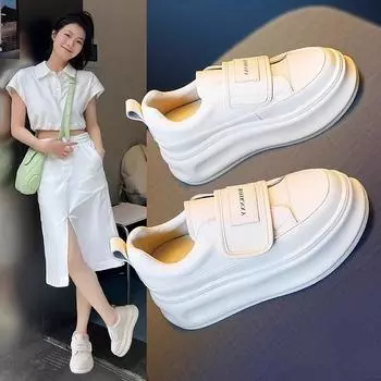 Белые туфли на липучке, женская обувь, новые весенние маленькие универсальные повседневные кроссовки на платформе для маффинов 35 белый