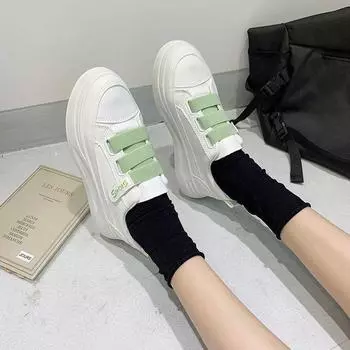 Белые туфли на липучке, женские весенние универсальные корейские студенческие повседневные дышащие кроссовки на толстой подошве 39 серый