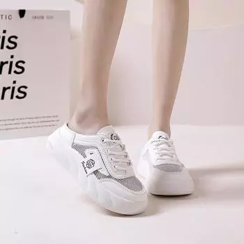 Белые туфли на мягкой подошве, популярные летние женские новые модные сетчатые дышащие студенческие тапочки, женская верхняя одежда 35 чёрный