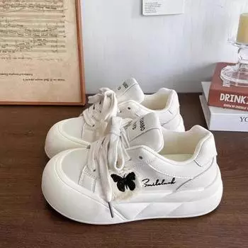 Белые туфли на платформе для девочек с большой головой 2024 года, новая осенне-зимняя детская корейская версия повседневной спортивной обуви для девочек, обувь для досок Tide 35 белый