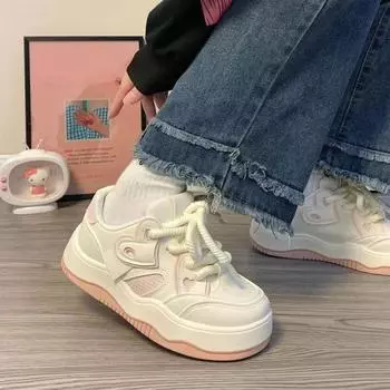 Белые туфли на платформе для женщин, весна и осень, новинка, модные универсальные повседневные туфли для студентов 35 чёрный