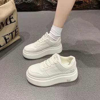 Белые туфли на платформе из бархата Niche, женские, осень-зима 2024 года, универсальная спортивная обувь, небольшие повседневные туфли для сноуборда 35