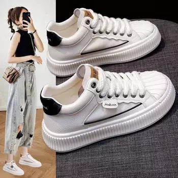 Белые туфли на платформе из натуральной кожи, женские туфли Ins Style с высоким берцем, весенние новинки, универсальные кроссовки для сёрфинга, повседневные кроссовки 35