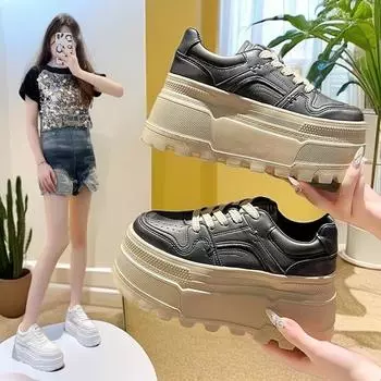 Белые туфли на платформе с юбками 2025 года, новые маленькие туфли-бублики, увеличивающие рост, легкие повседневные спортивные туфли для сноуборда 35 белый