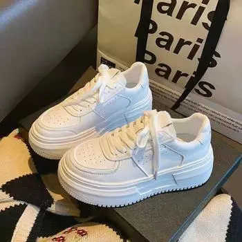 Белые туфли на платформе, женские новые модные осенние универсальные туфли для маффинов, легкие повседневные спортивные стельки, увеличивающие рост, женская обувь 35