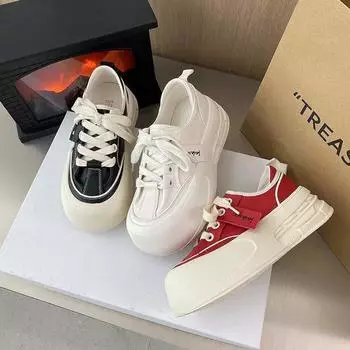 Белые туфли на платформе, женские новые универсальные повседневные туфли из натуральной кожи, летние туфли с головой куклы 35 чёрный