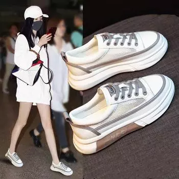 Белые туфли на скрытом каблуке, женская обувь, новая универсальная дышащая спортивная повседневная обувь Borad, летние туфли на тонкой сетке 35 белый
