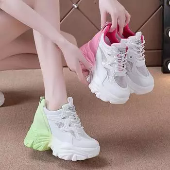 Белые туфли на скрытом каблуке, женские летние тонкие дышащие повседневные кроссовки в тон, новый высокий каблук 34