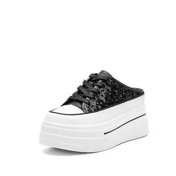 Белые туфли на толстой подошве для женщин летние дышащие полушлепанцы на каждый день спортивная обувь 34 чёрный